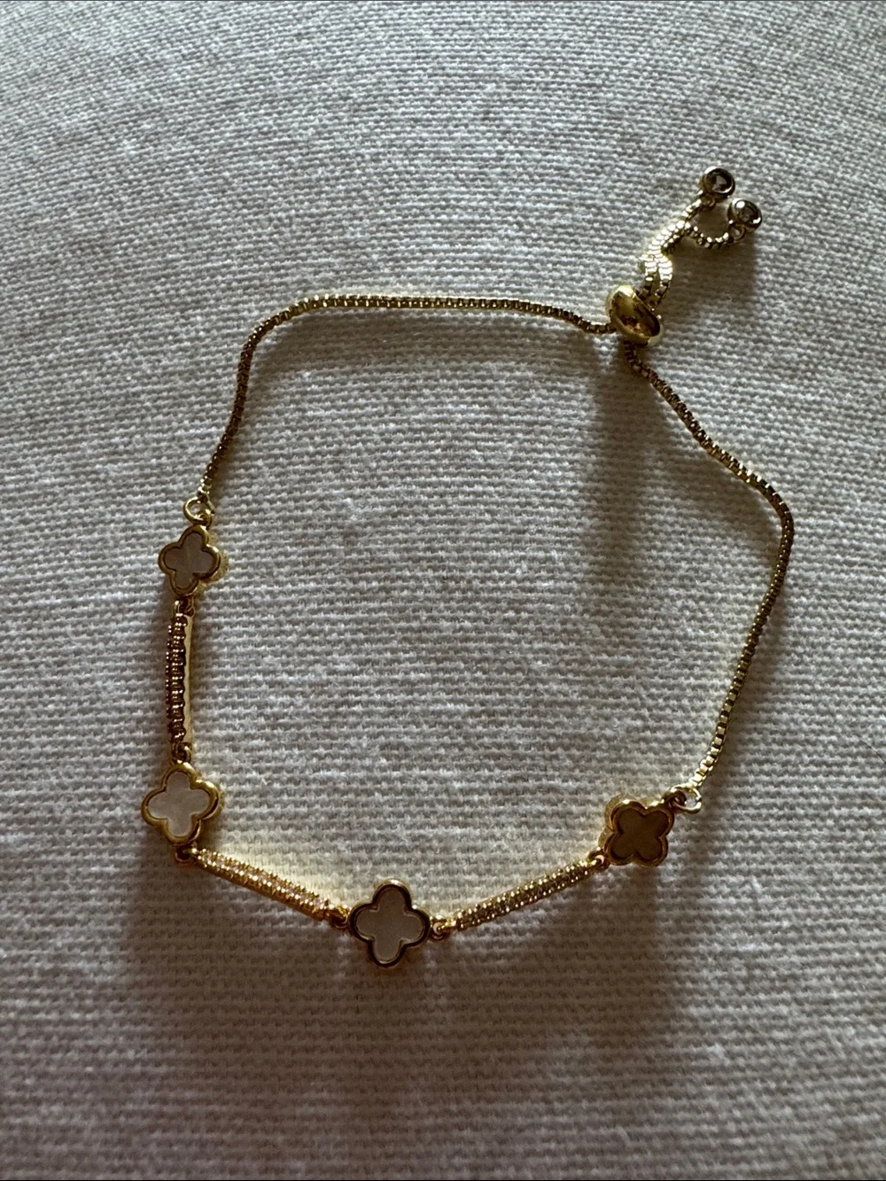 Gold-Tone Clover Link Bracelet with White Inlay